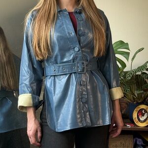 NWT shiny blue belted jacket